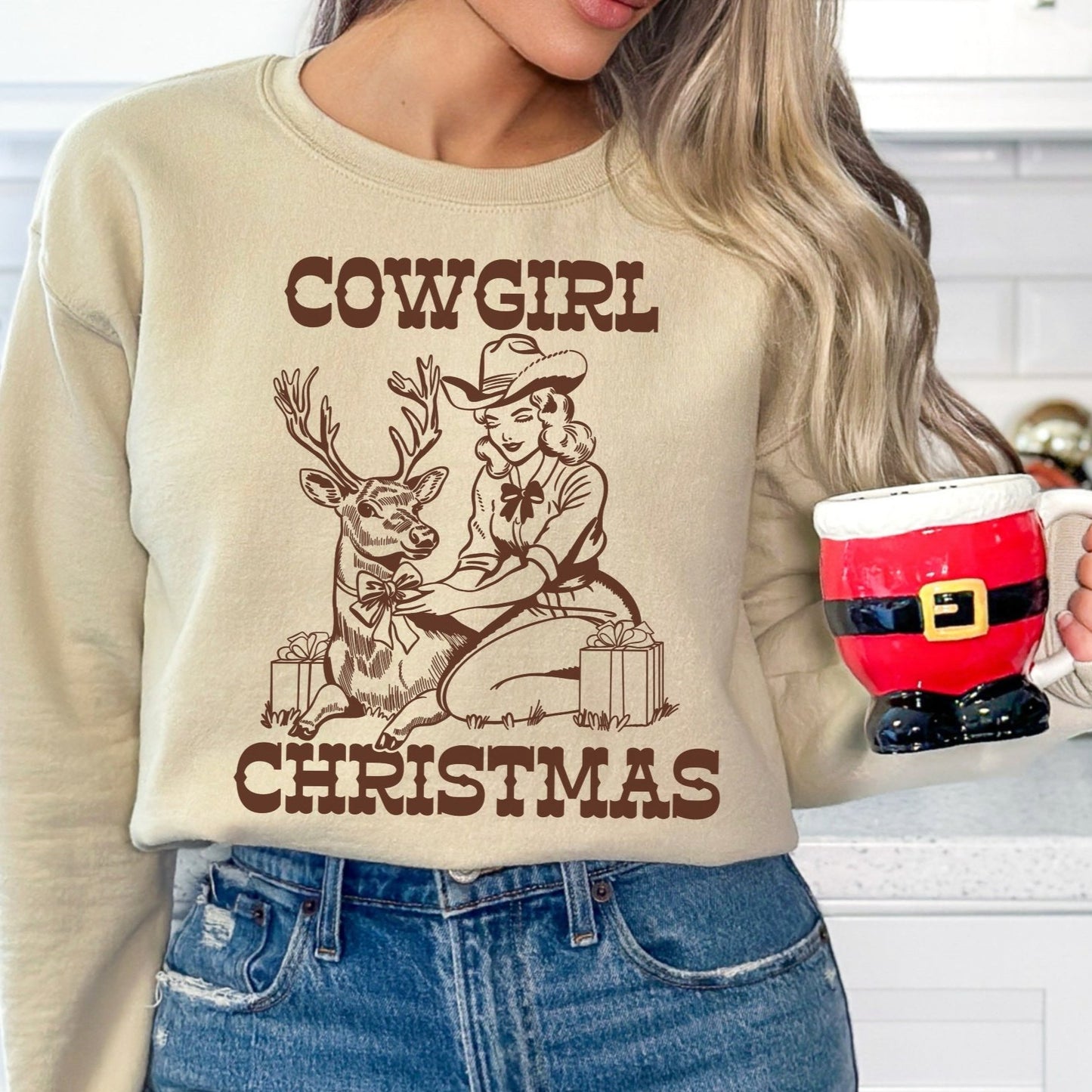 Cowgirl Christmas Reindeer Digital Download