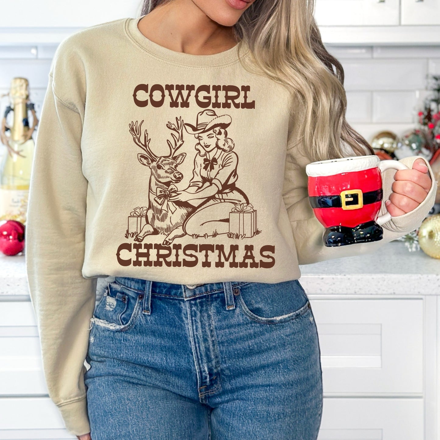 Cowgirl Christmas Reindeer Digital Download