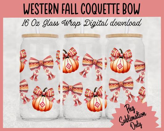 Southwestern Coquette Bow Pumpkin Glass Wrap PNG Sublimation Digital Download