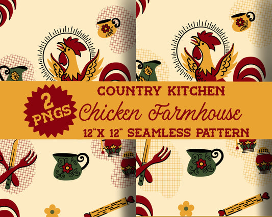 Chicken Country Kitchen Retro Farmhouse Seamless Repeat Digital Pattern