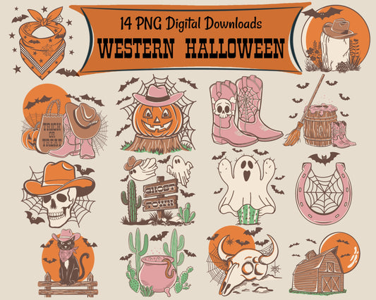 Western Halloween PNG Bundle of 14 Sublimation Design Elements Digital Download Art Files