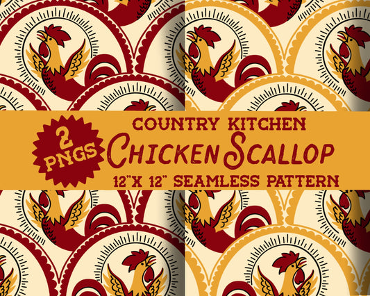 Chicken Scallop Country Kitchen Retro Seamless Repeat Digital Pattern