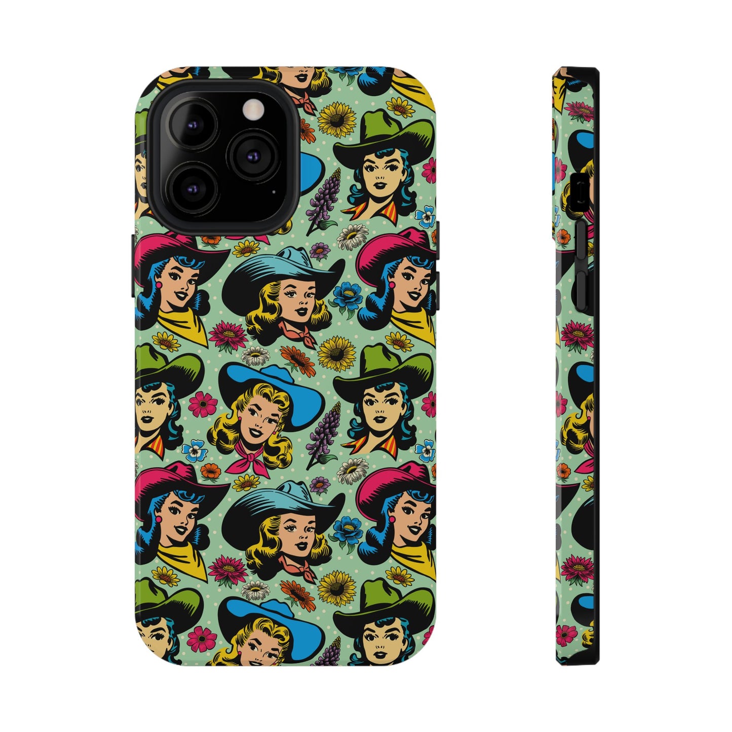 Retro Cowgirls Western Seamless Repeat Digital Pattern in 2 Colors