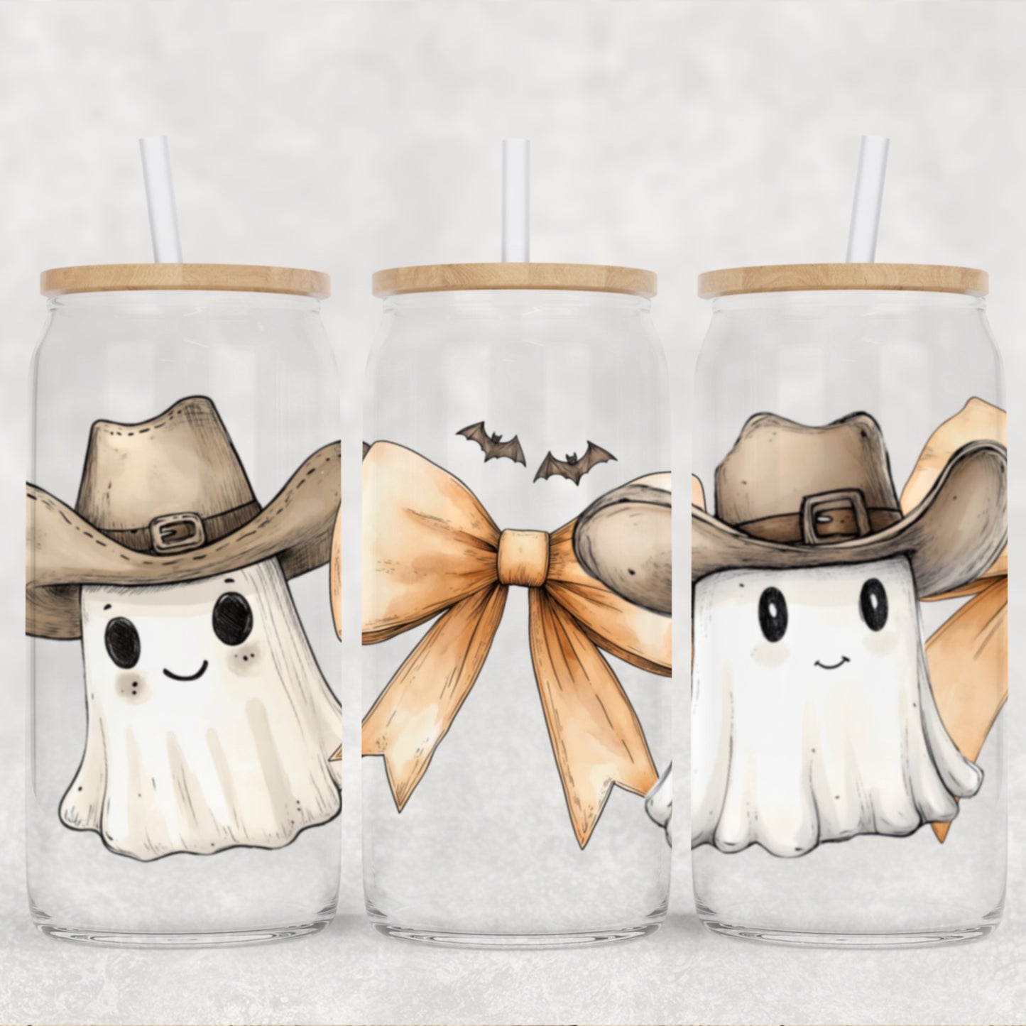 Cowboy Ghost Coquette Bow Glass Wrap PNG Sublimation Digital Download