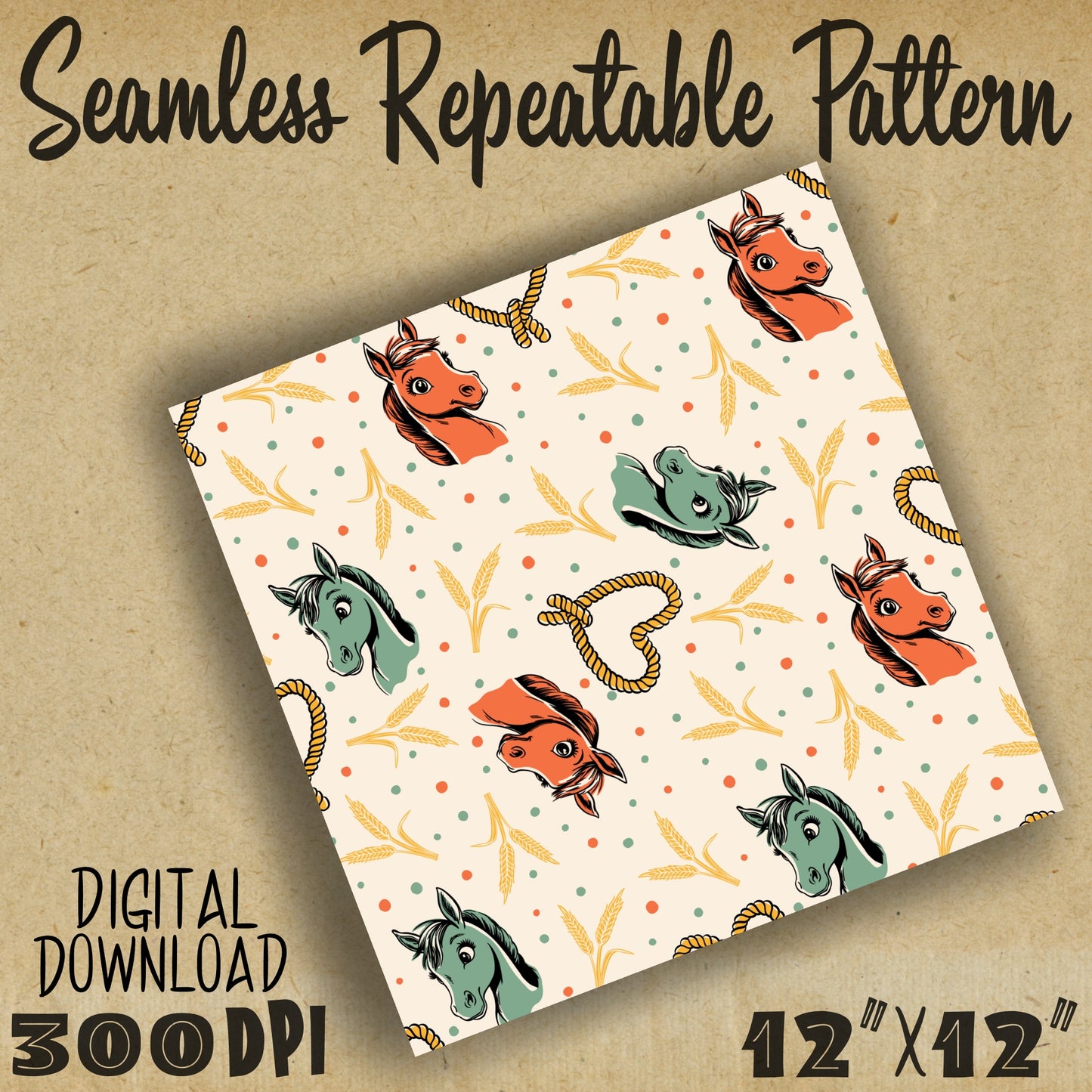 Retro Horse Nursery Kids Print Seamless Repeat Digital Pattern