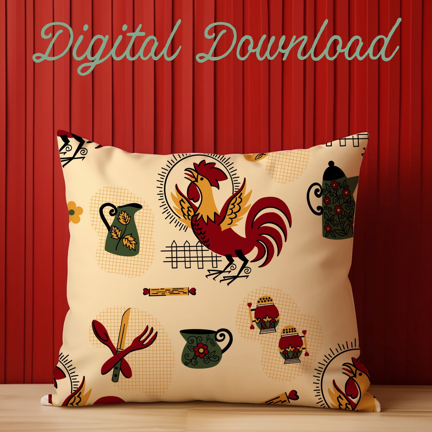 Chicken Country Kitchen Retro Farmhouse Seamless Repeat Digital Pattern