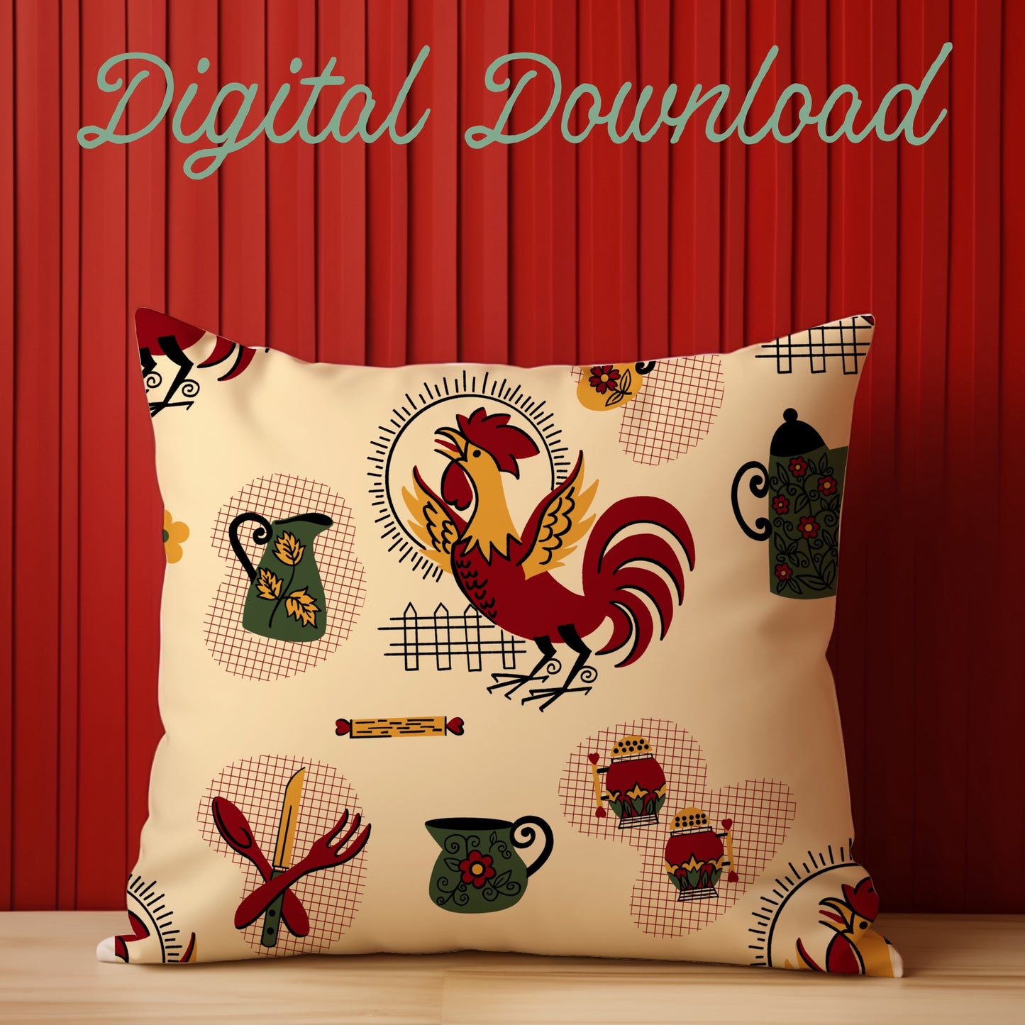 Chicken Country Kitchen Retro Farmhouse Seamless Repeat Digital Pattern