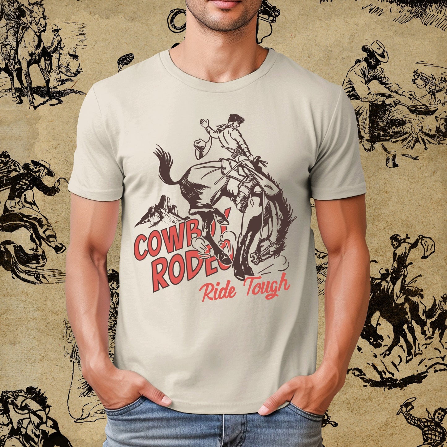 Retro Rodeo Poster Cowboy PNG Digital Download