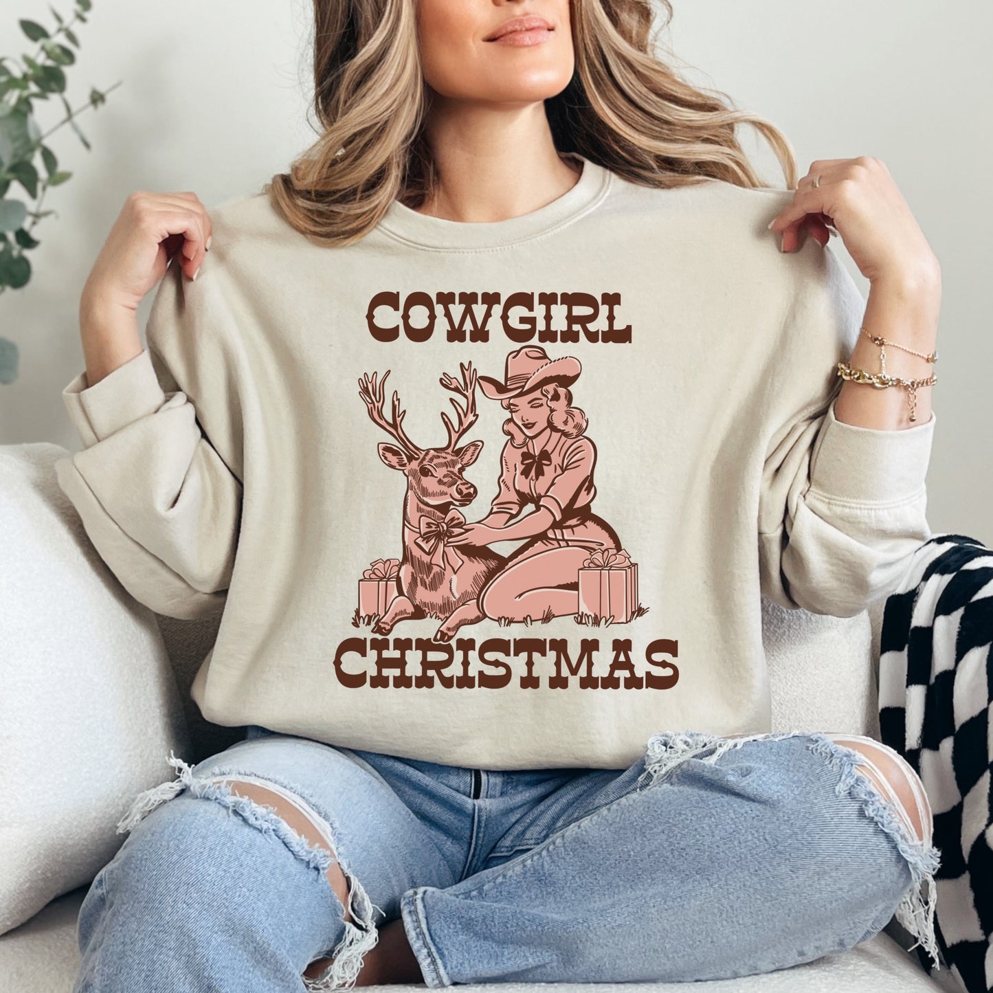 Cowgirl Christmas Reindeer Digital Download