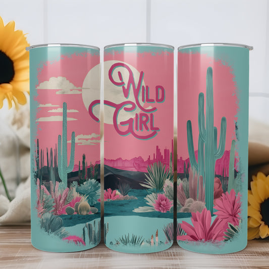 Wild Girl Western Desert 20oz Tumbler Wrap PNG Sublimation Digital Download