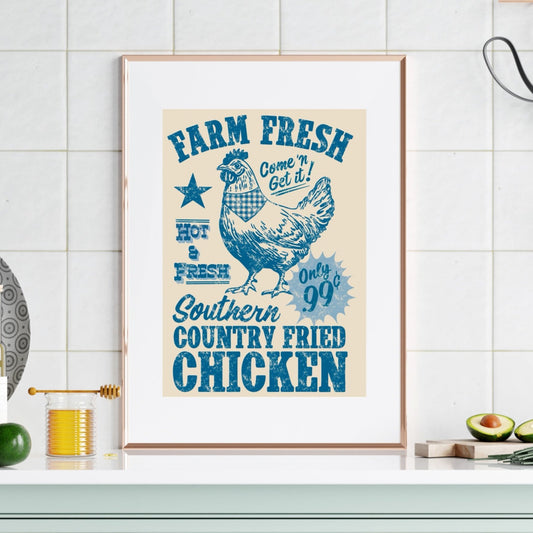 Farmhouse Chicken Wall Art PDF, Printable Kitchen Decor, Vintage Cottage Core Poster