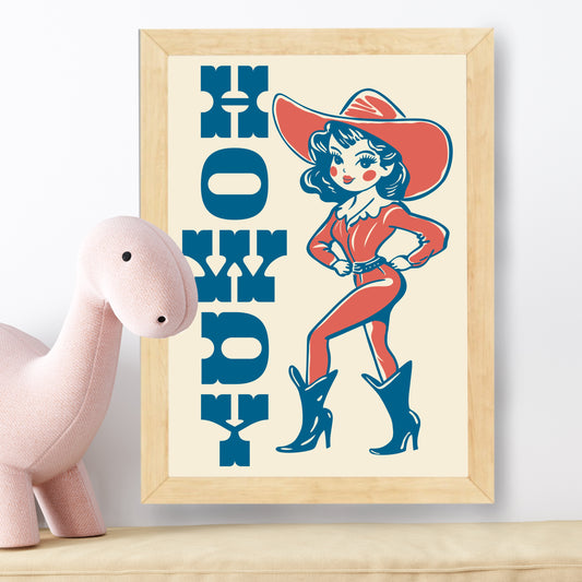 Howdy Cowgirl Western Wall Art Printable PDF Decor for Baby Girl Nursery Country Theme Gift