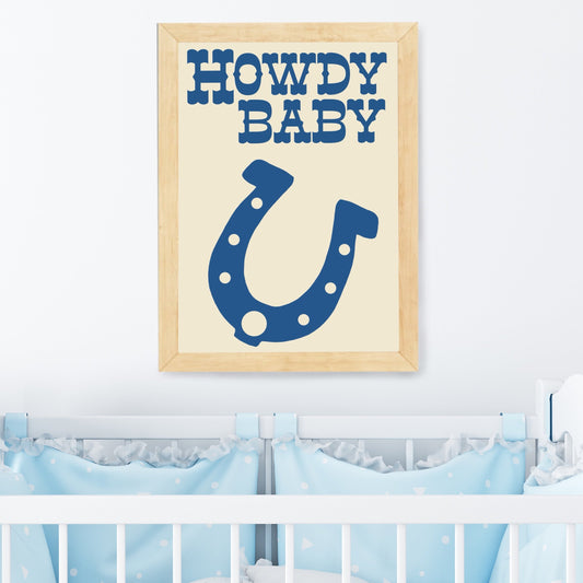 Howdy Baby Blue Cowboy Horseshoe Printable Nursery Wall Art PDF