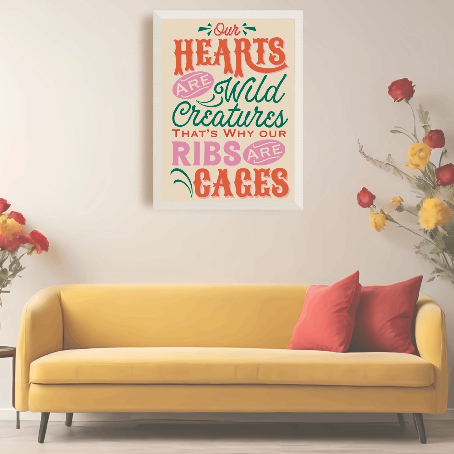 Our Hearts Are Wild Creatures Hand Lettered Quote Wall Art - Atomic Digital ArtDigital Wall Art