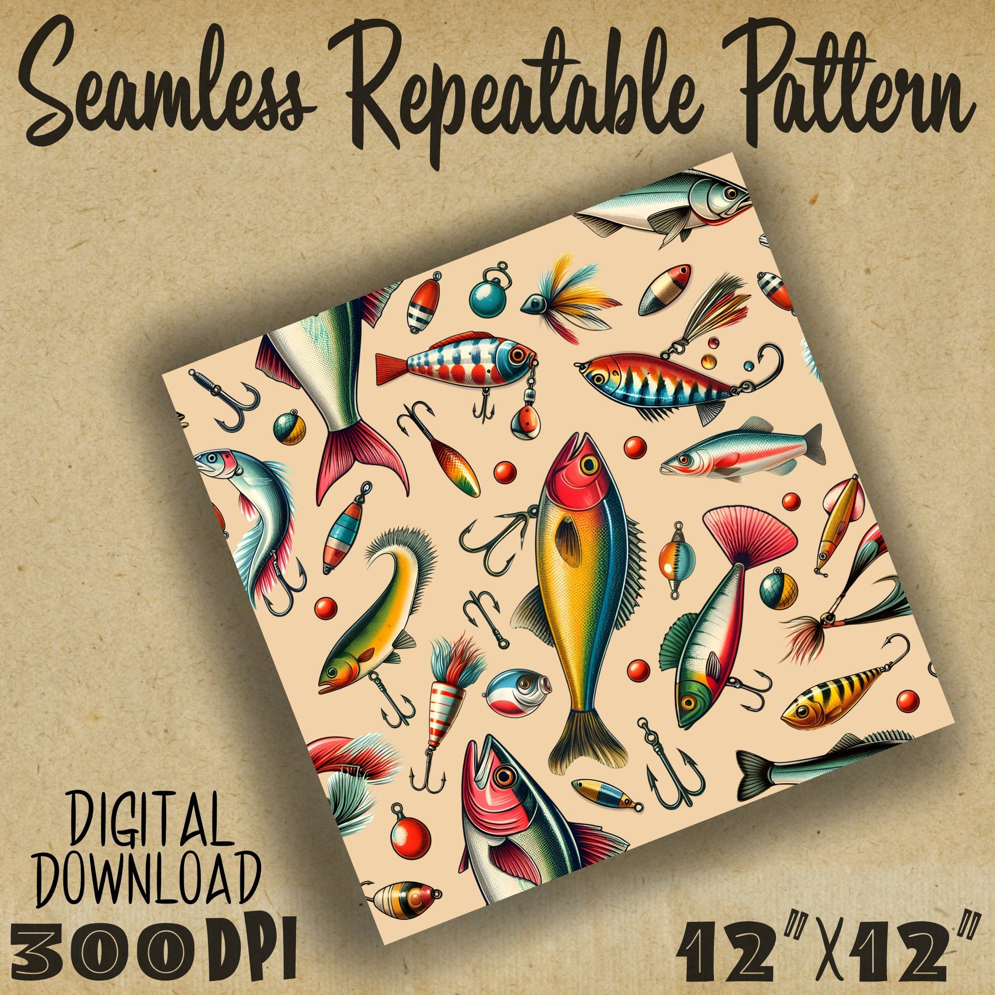 Retro 1950s Fishing Lures Seamless Repeat Digital Pattern in PNG and JPEG File Format - Atomic Digital ArtDigital Clipart