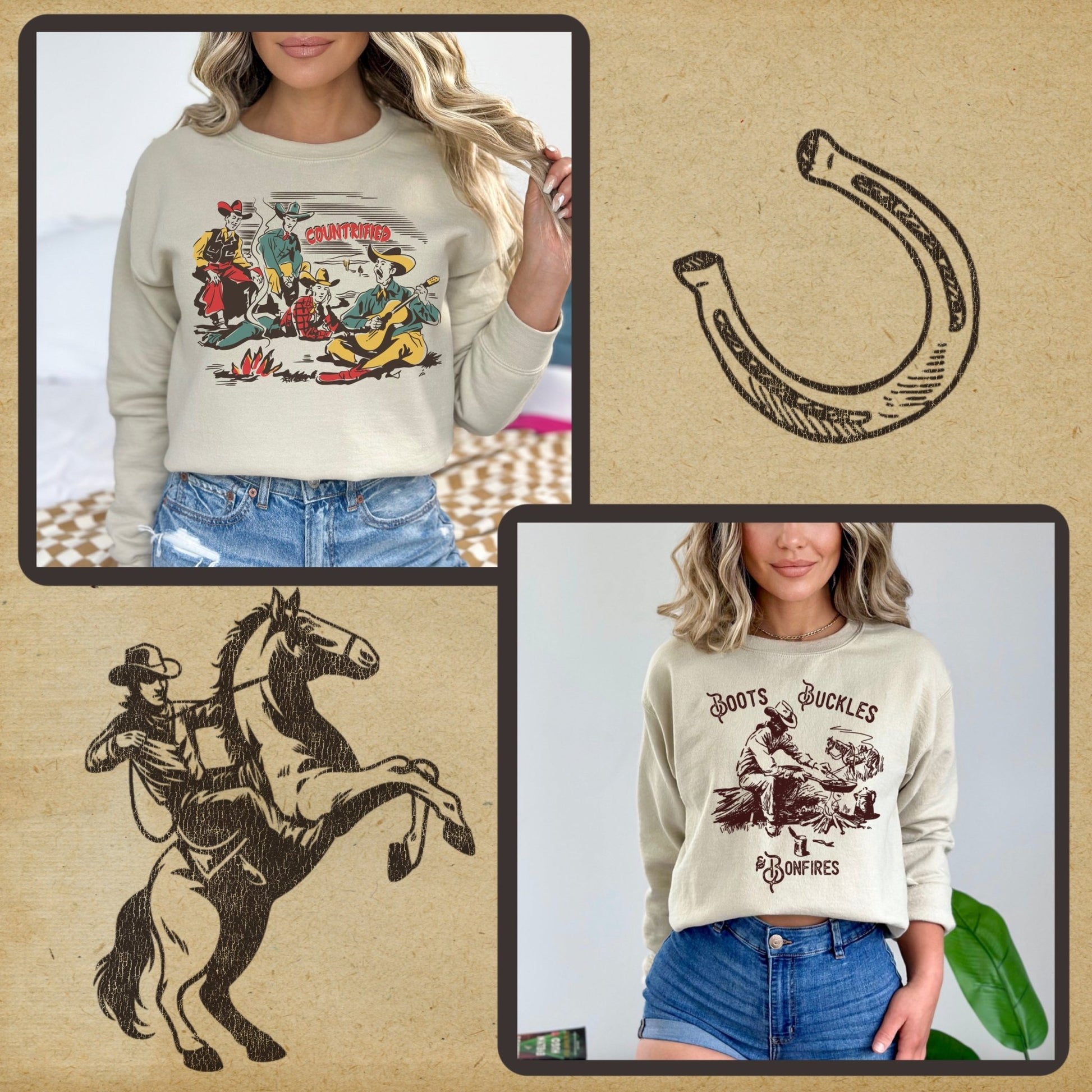 Retro Cowboy Tee Bundle #1- Set of 12 Digital Downloads - Atomic Digital ArtPNG Sublimation Art