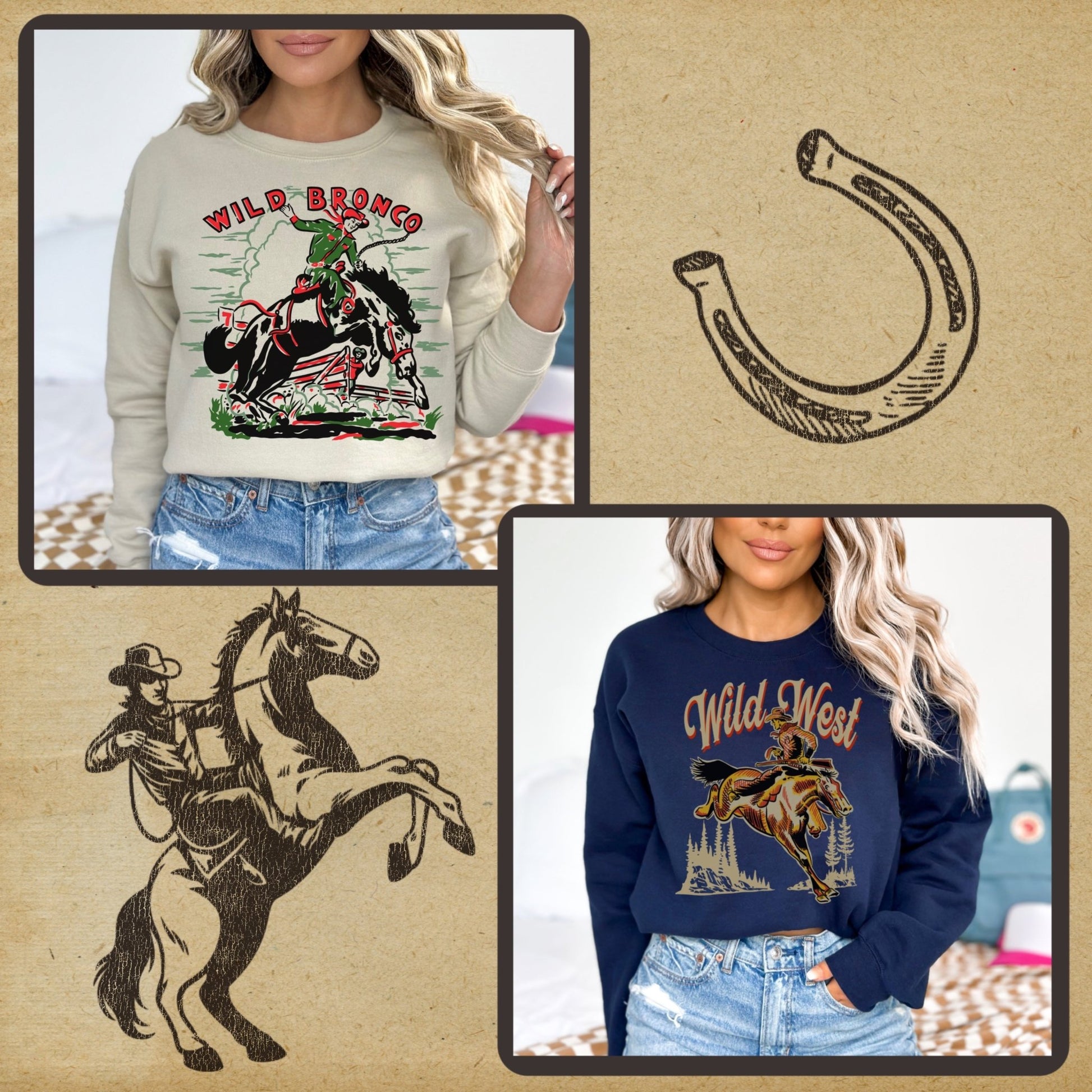 Retro Cowboy Tee Bundle #1- Set of 12 Digital Downloads - Atomic Digital ArtPNG Sublimation Art