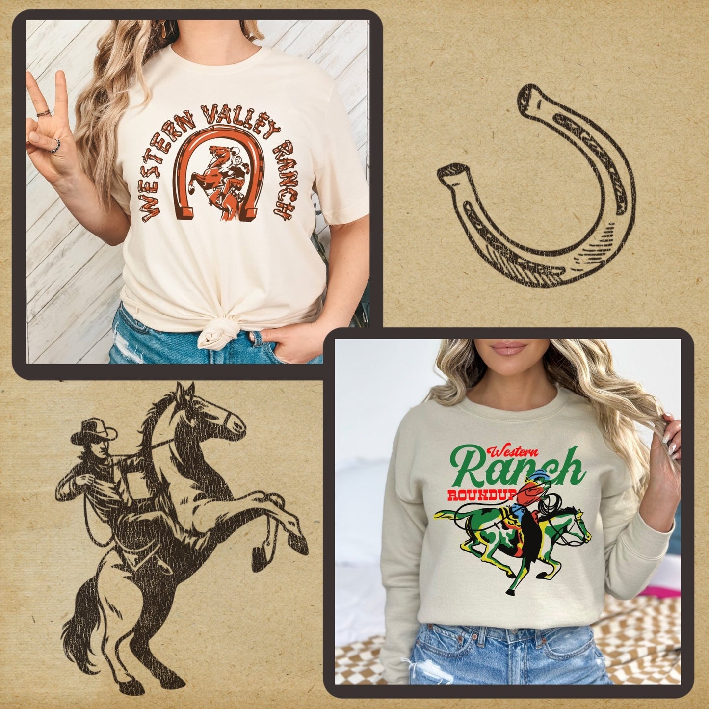 Retro Cowboy Tee Bundle #1- Set of 12 Digital Downloads - Atomic Digital ArtPNG Sublimation Art