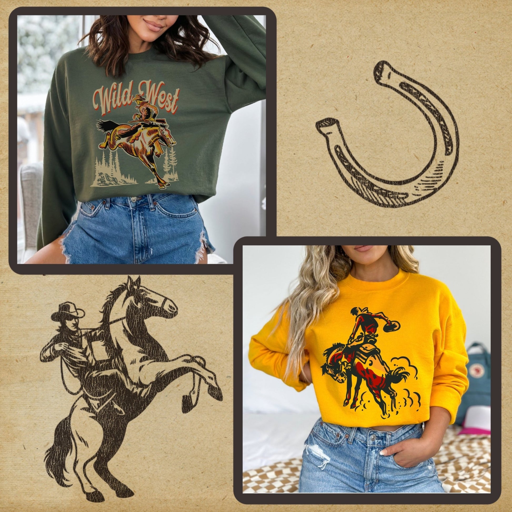 Retro Cowboy Tee Bundle #1- Set of 12 Digital Downloads - Atomic Digital ArtPNG Sublimation Art