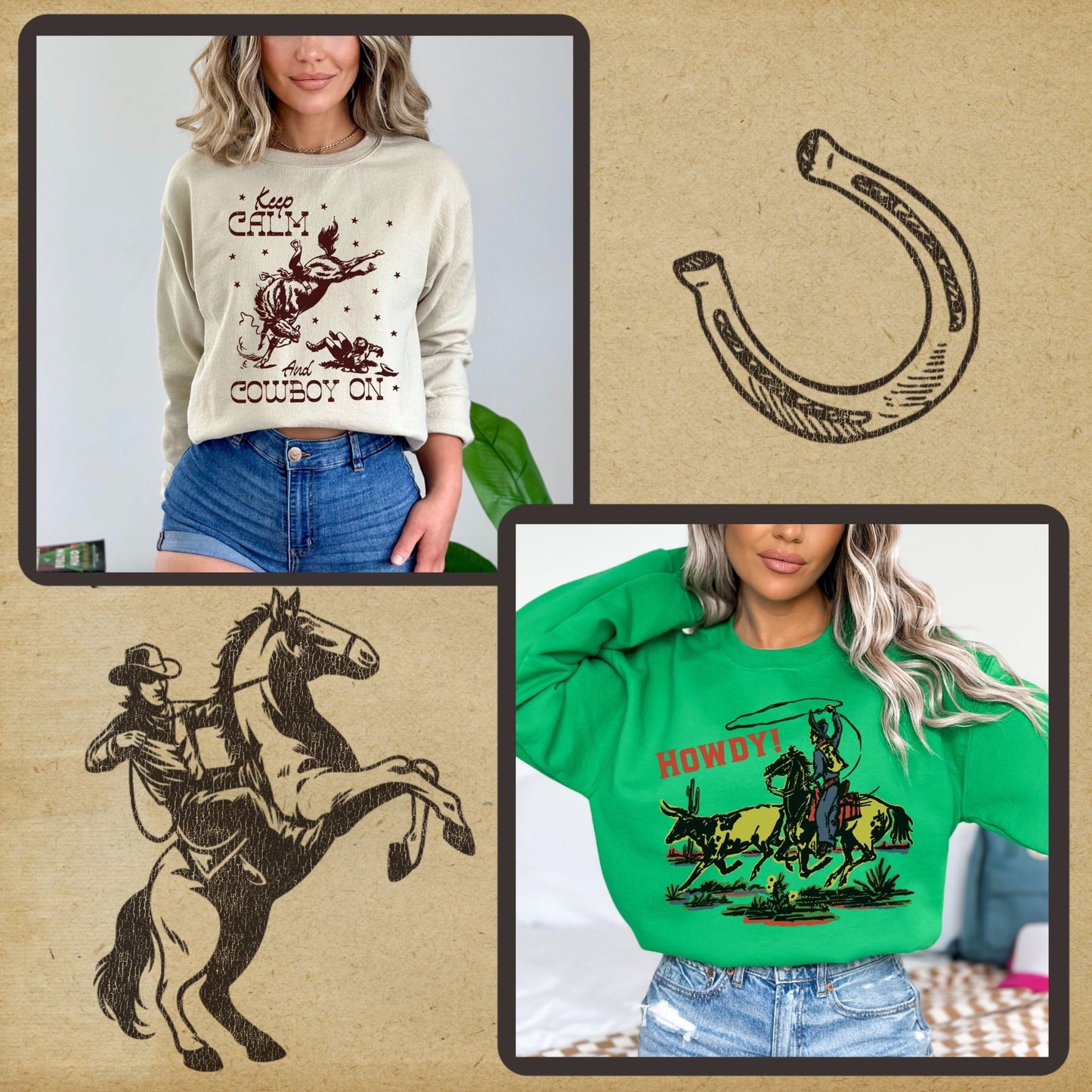 Retro Cowboy Tee Bundle #1- Set of 12 Digital Downloads - Atomic Digital ArtPNG Sublimation Art