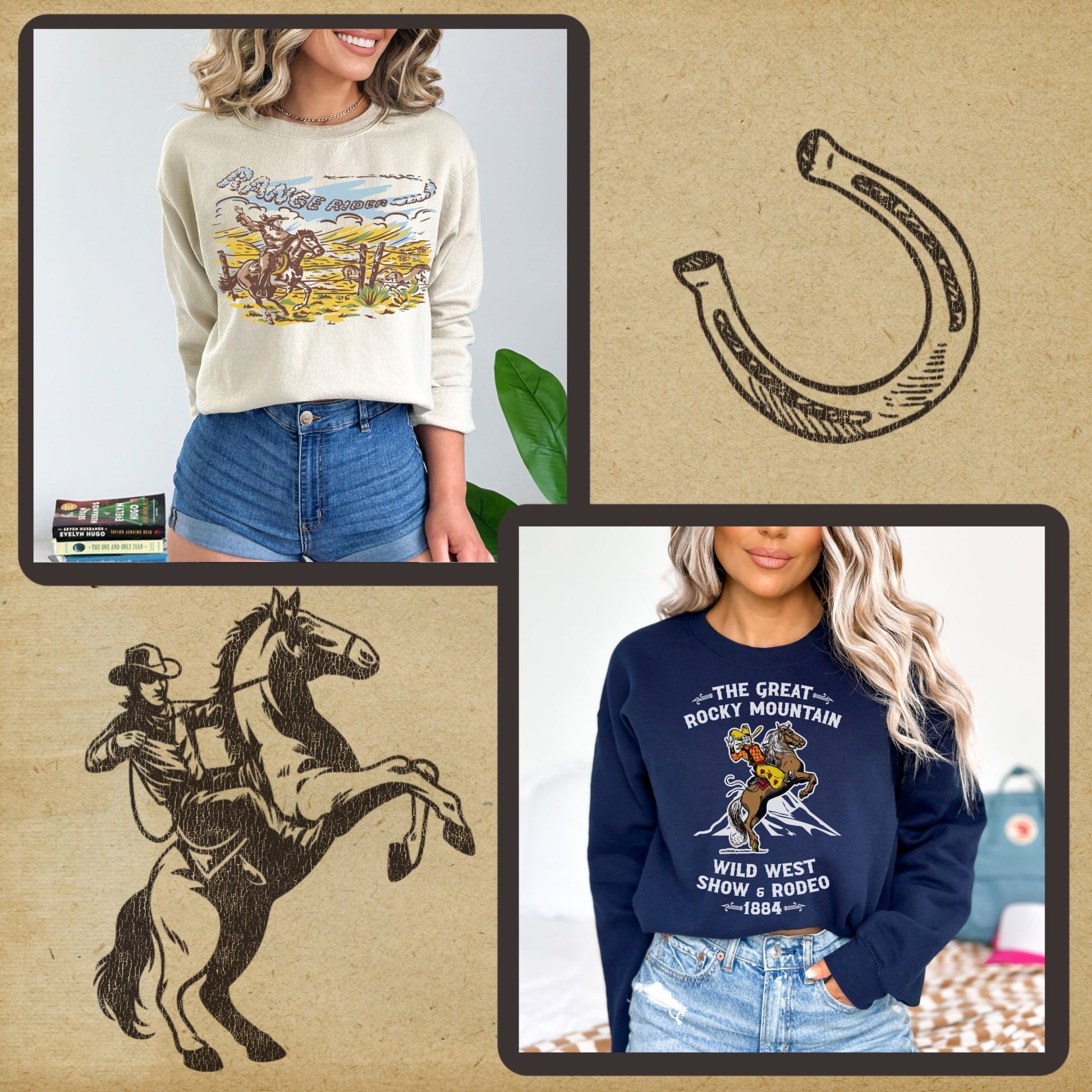 Retro Cowboy Tee Bundle #1- Set of 12 Digital Downloads - Atomic Digital ArtPNG Sublimation Art