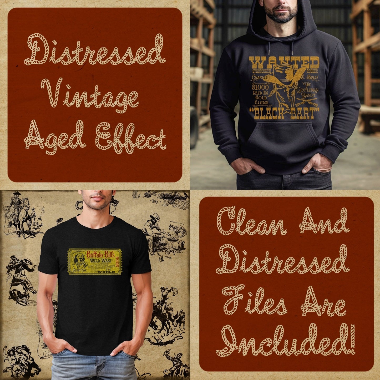 Retro Cowboy Tee Bundle #2- Set of 12 Digital Downloads - Atomic Digital ArtPNG Sublimation Art