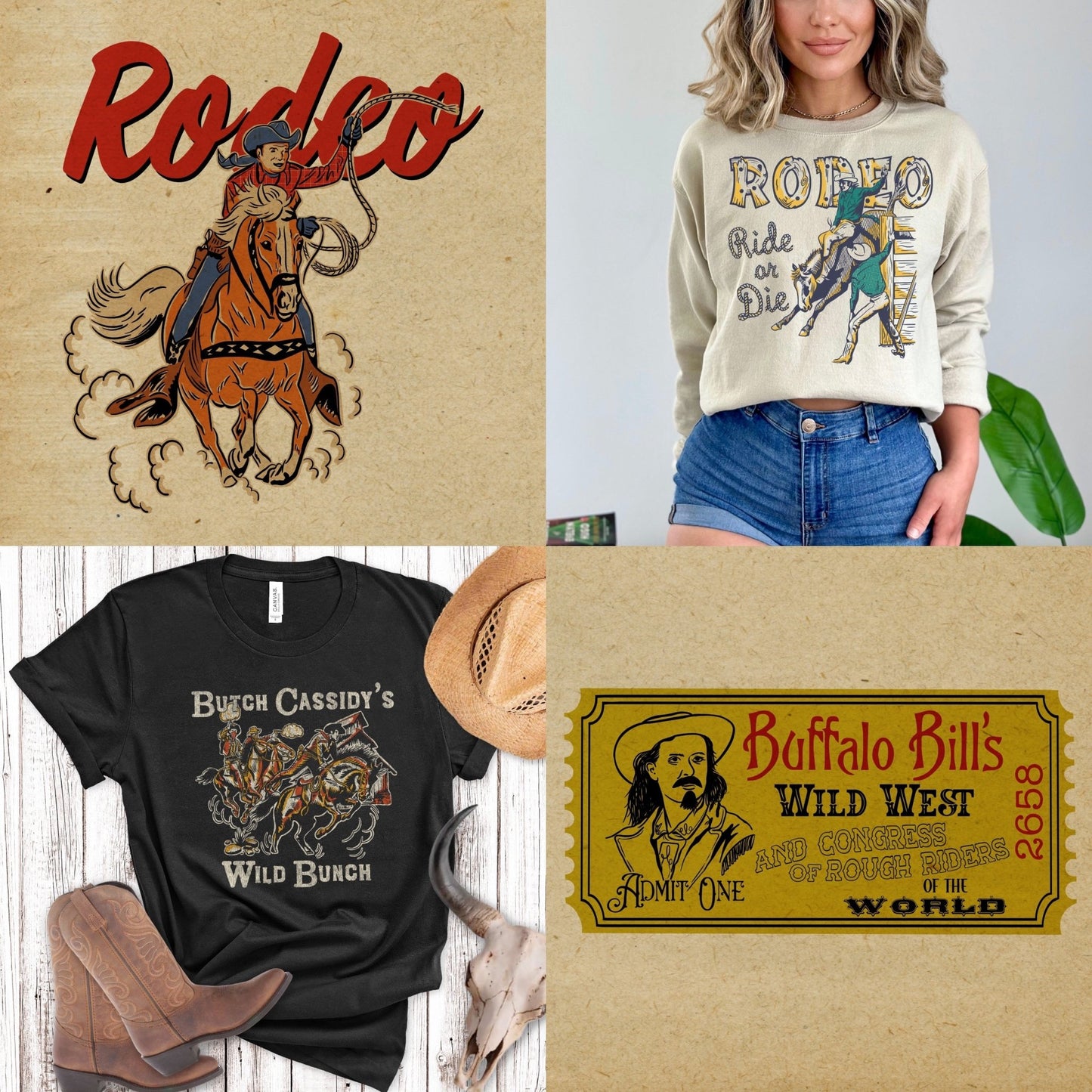 Retro Cowboy Tee Bundle #2- Set of 12 Digital Downloads - Atomic Digital ArtPNG Sublimation Art