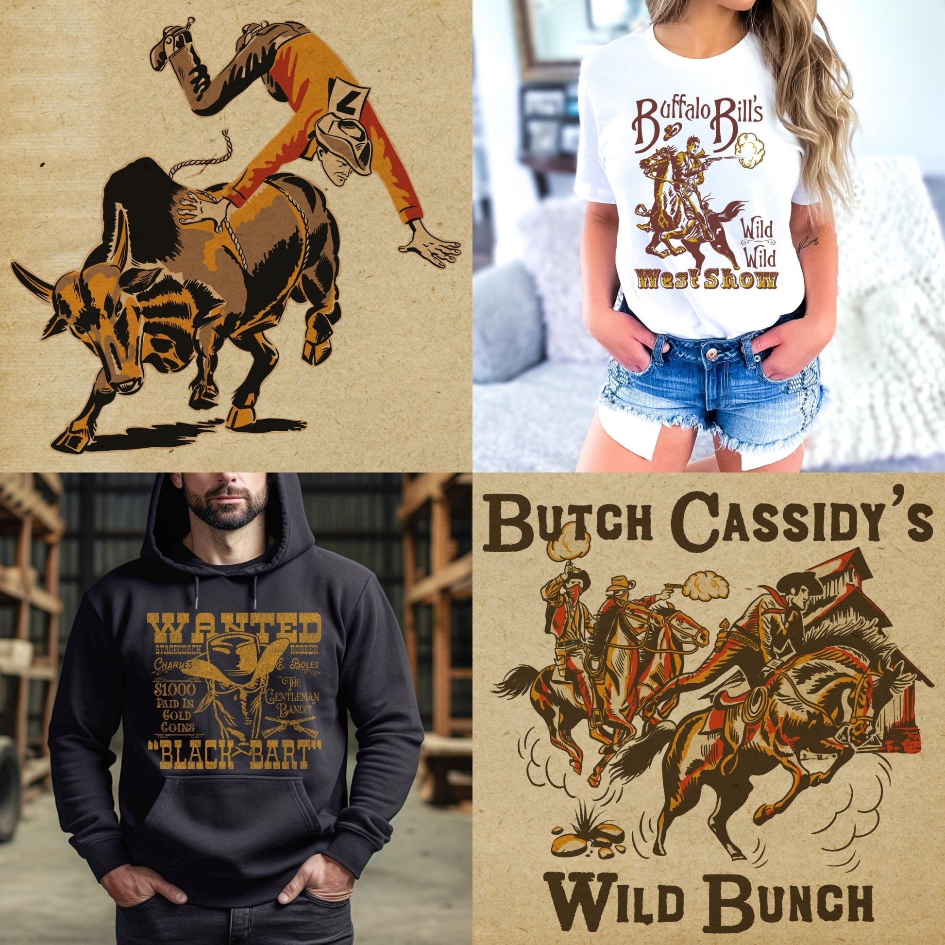 Retro Cowboy Tee Bundle #2- Set of 12 Digital Downloads - Atomic Digital ArtPNG Sublimation Art