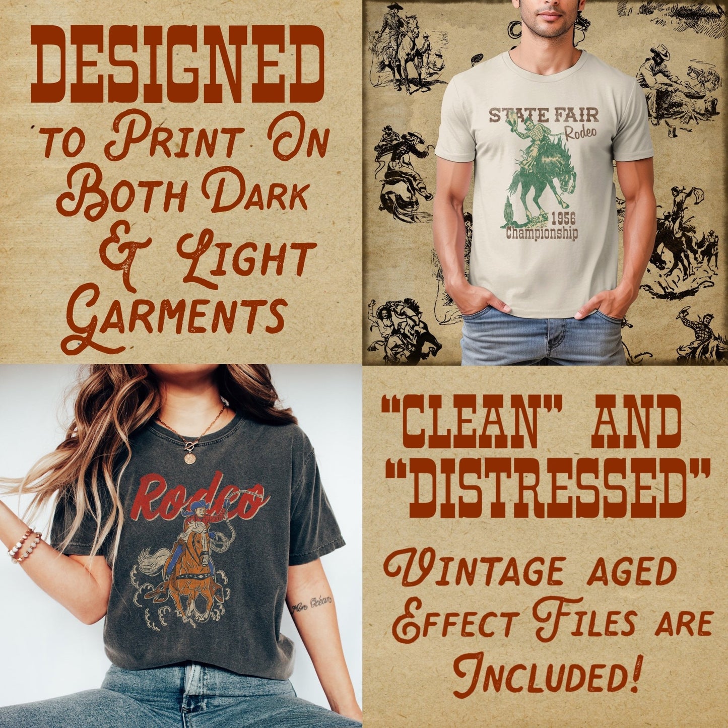 Retro Cowboy Tee Bundle #2- Set of 12 Digital Downloads - Atomic Digital ArtPNG Sublimation Art