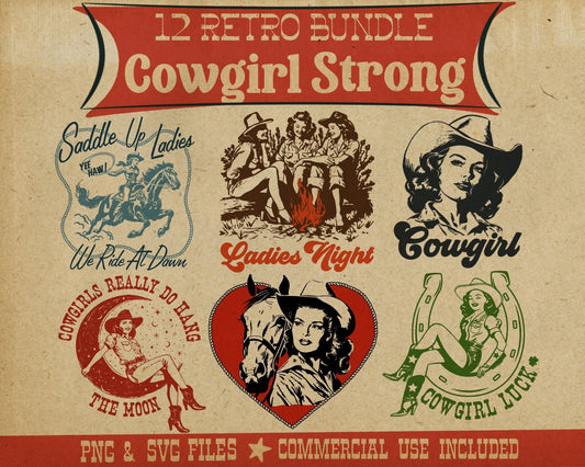 Retro Cowgirl Strong Bundle - Set of 12 Digital Downloads