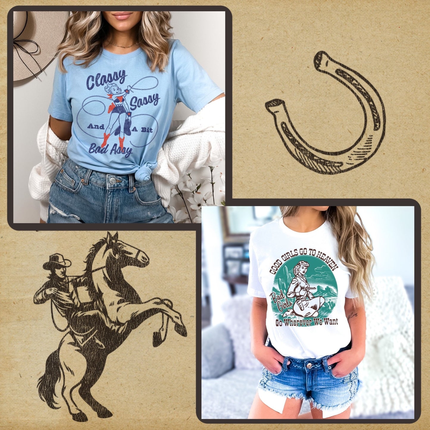 Retro Cowgirl Tee Bundle - Set of 12 Digital Downloads