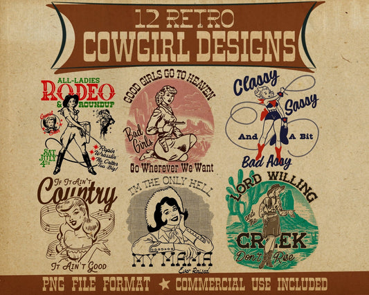 Retro Cowgirl Tee Bundle - Set of 12 Digital Downloads