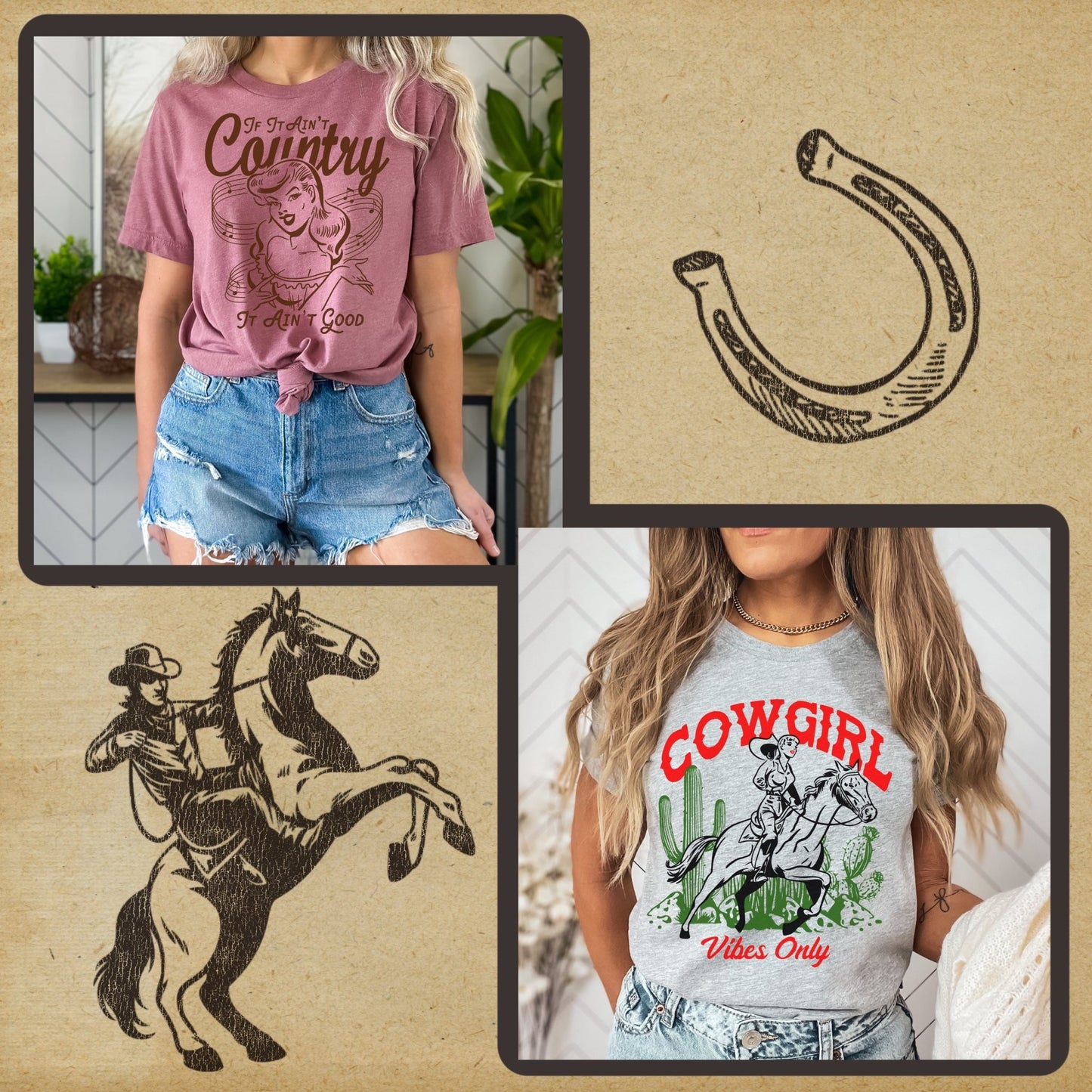 Retro Cowgirl Tee Bundle - Set of 12 Digital Downloads