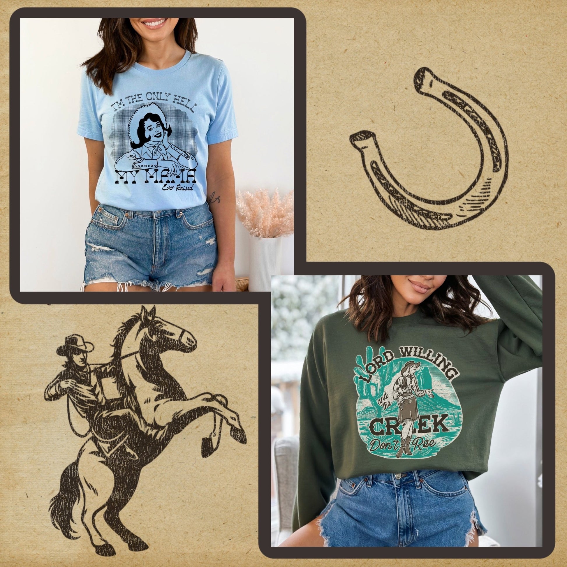 Retro Cowgirl Tee Bundle - Set of 12 Digital Downloads