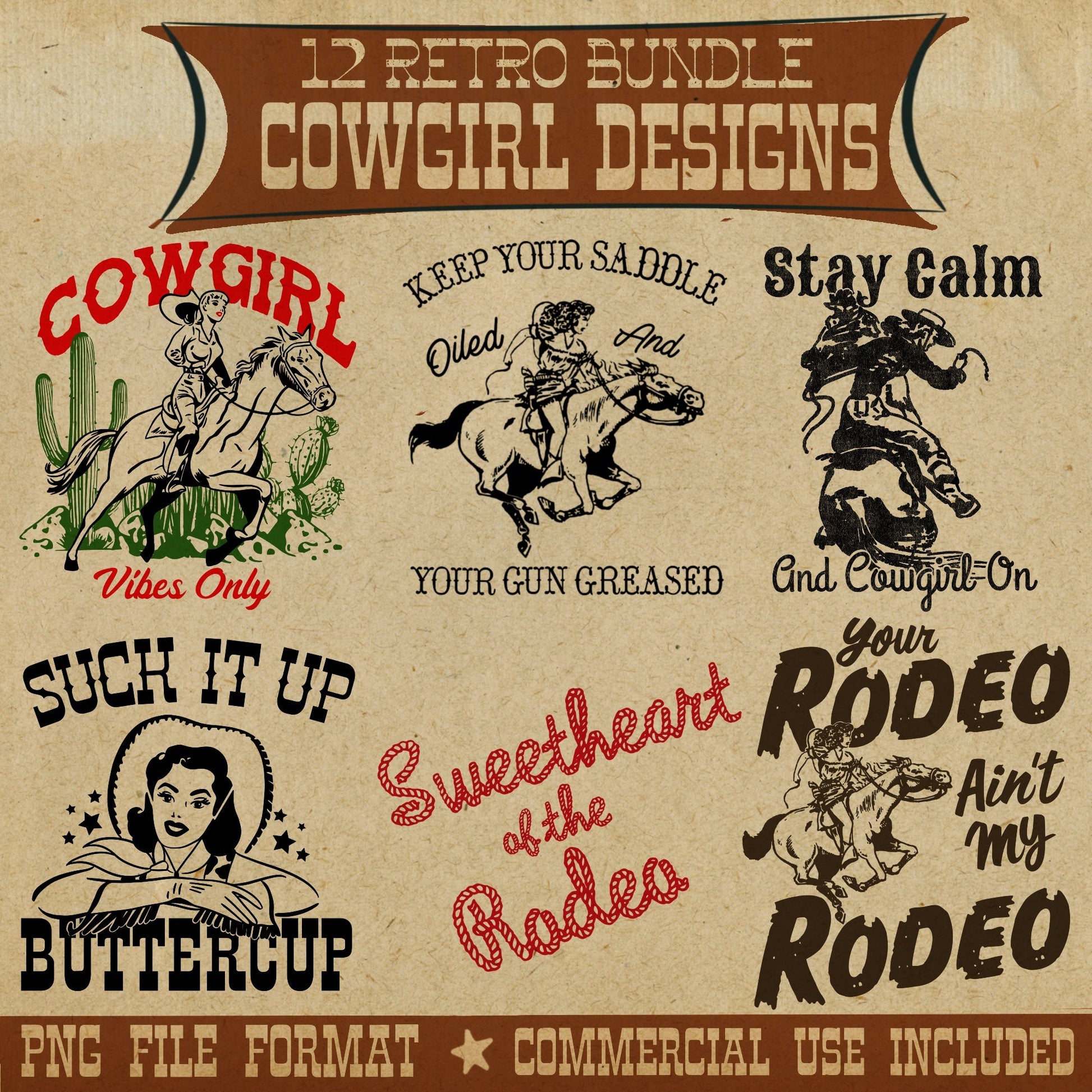 Retro Cowgirl Tee Bundle - Set of 12 Digital Downloads