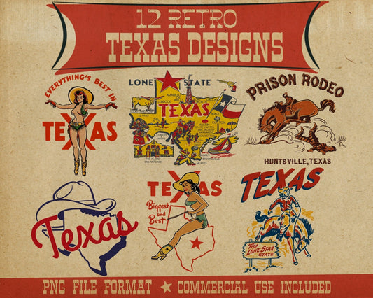 Retro Texas Tee Bundle - Set of 12 Digital Downloads