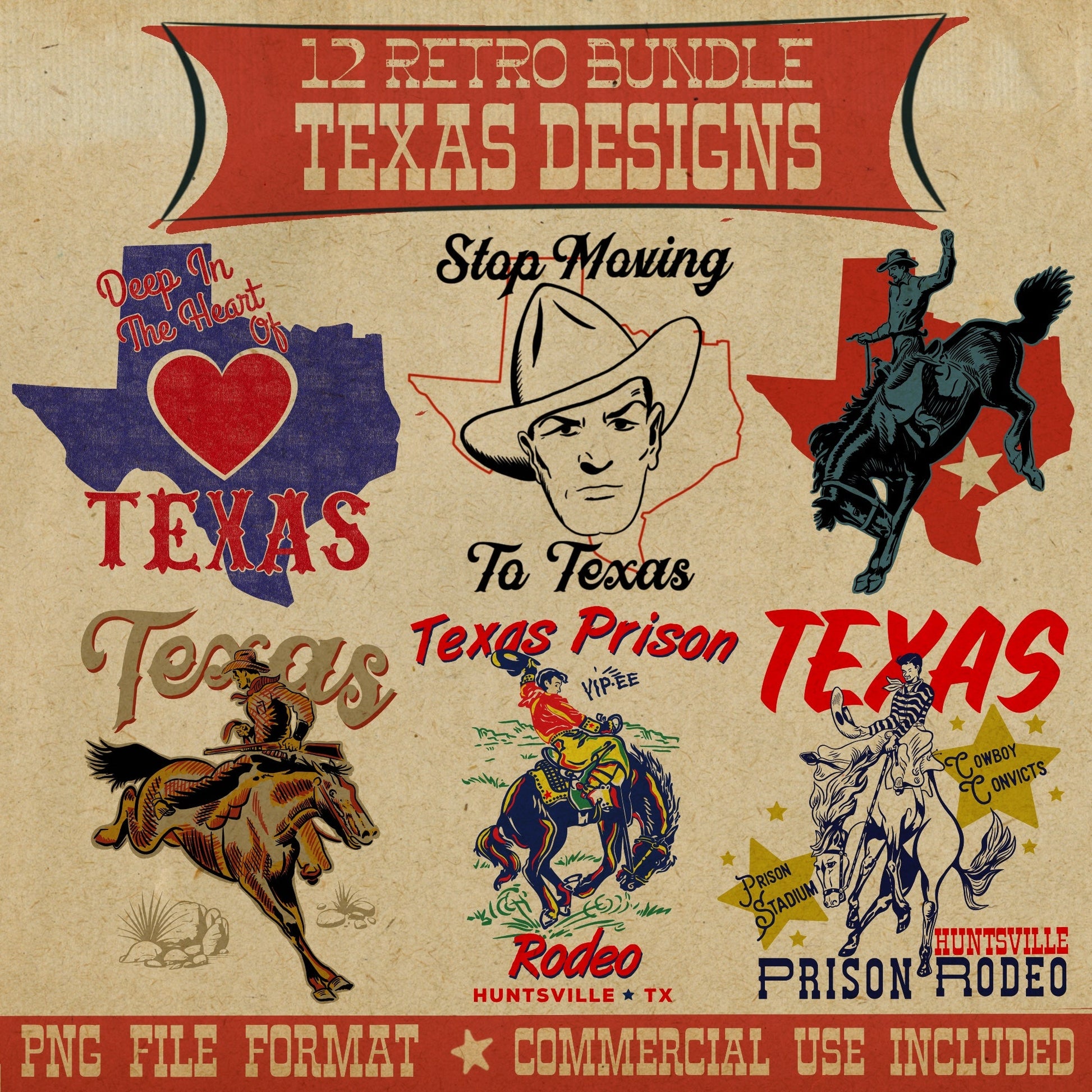 Retro Texas Tee Bundle - Set of 12 Digital Downloads