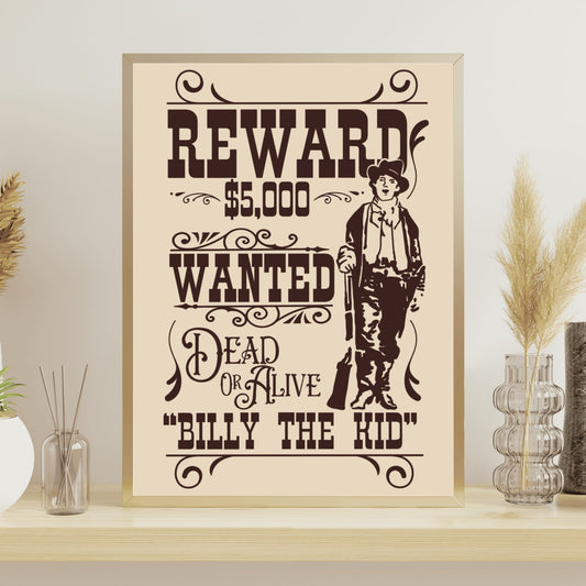 Retro Western Billy The Kid Cowboy Wanted Poster Wall Art - Atomic Digital ArtDigital Wall Art