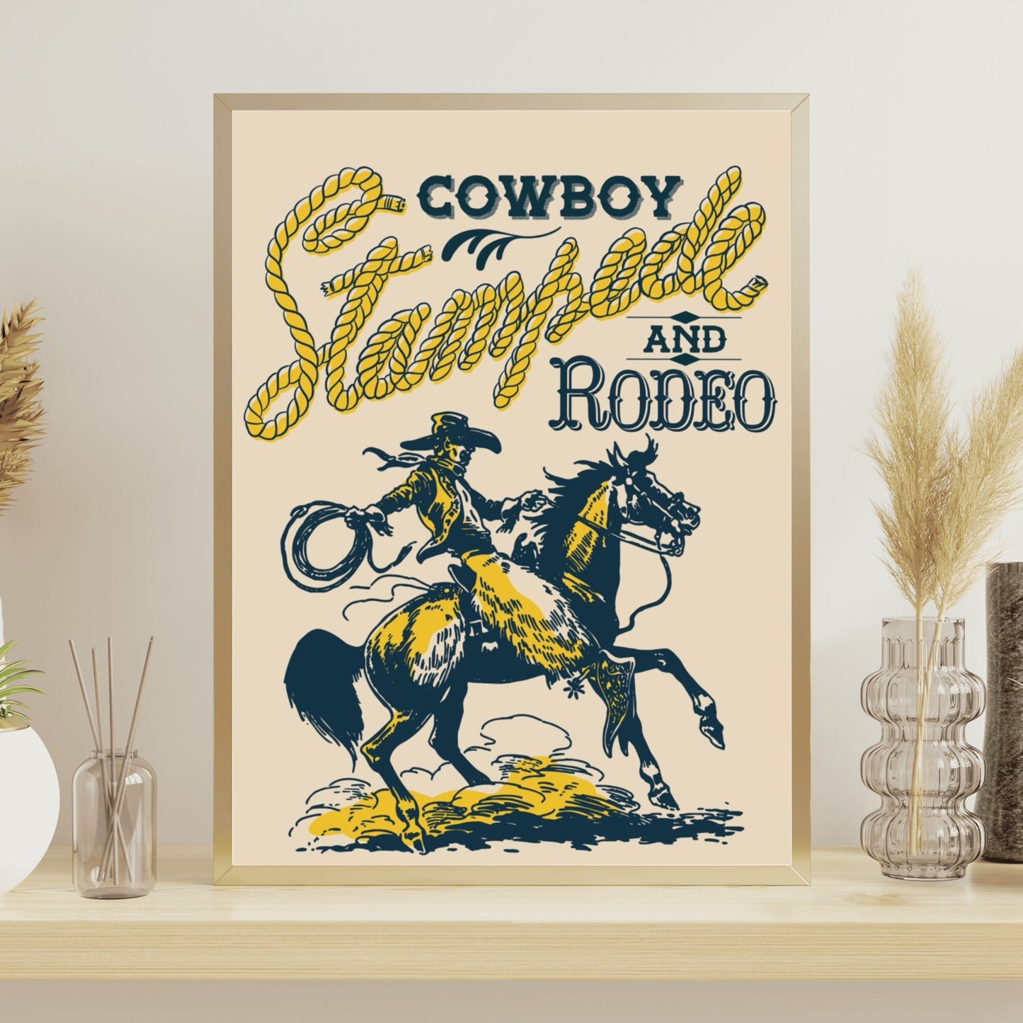 Retro Western Cowboy Stampede and Rodeo Wall Art - Atomic Digital ArtDigital Wall Art