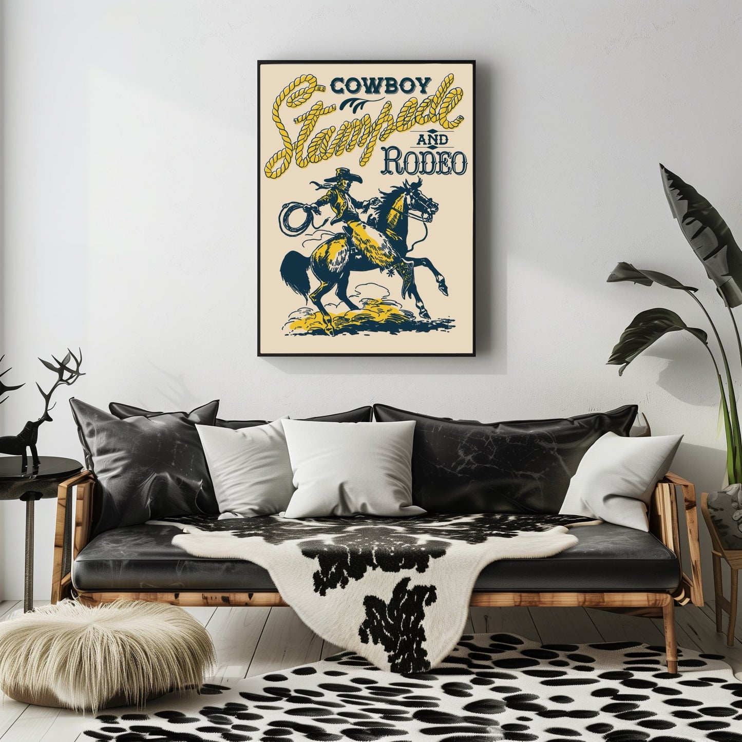 Retro Western Cowboy Stampede and Rodeo Wall Art - Atomic Digital ArtDigital Wall Art