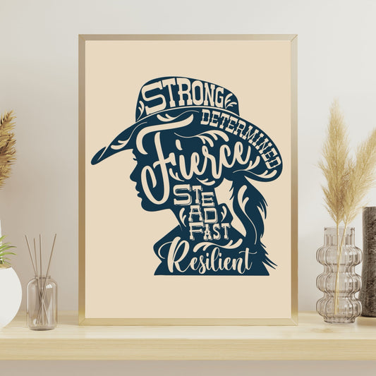 Retro Western Cowgirl Strong Silhouette Wall Art - Atomic Digital ArtDigital Wall Art