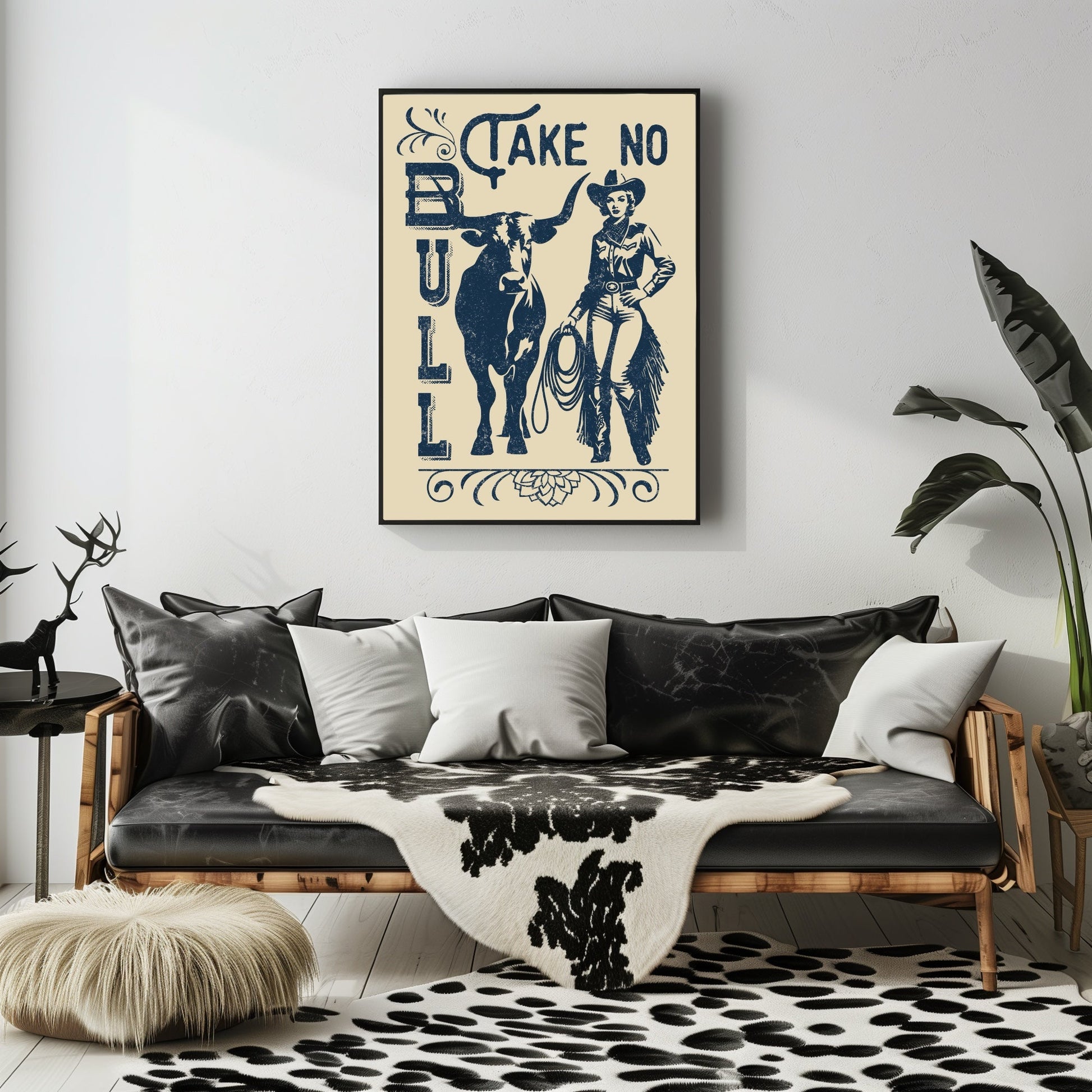 Retro Western Cowgirl Take No Bull Wall Art - Atomic Digital ArtDigital Wall Art