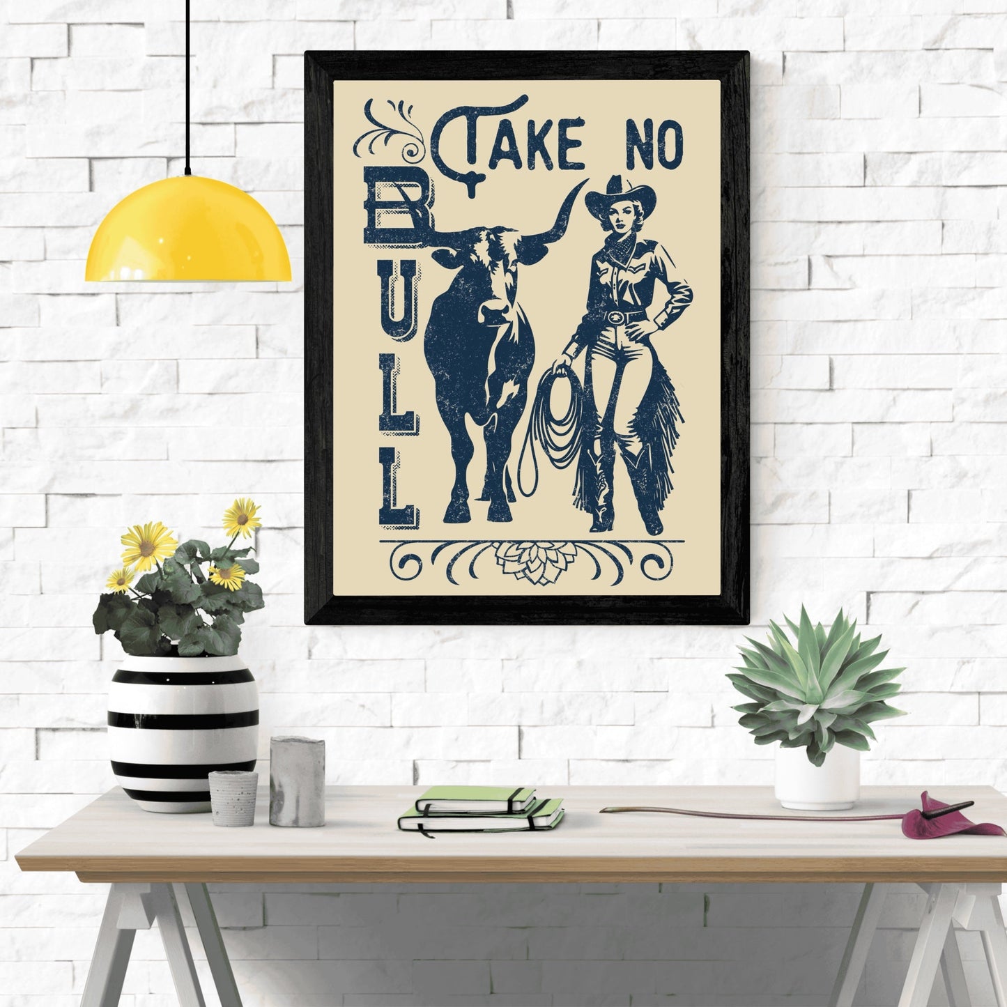 Retro Western Cowgirl Take No Bull Wall Art - Atomic Digital ArtDigital Wall Art