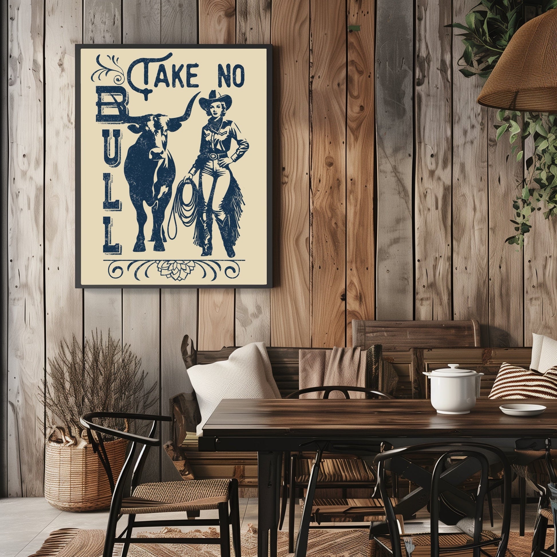 Retro Western Cowgirl Take No Bull Wall Art - Atomic Digital ArtDigital Wall Art