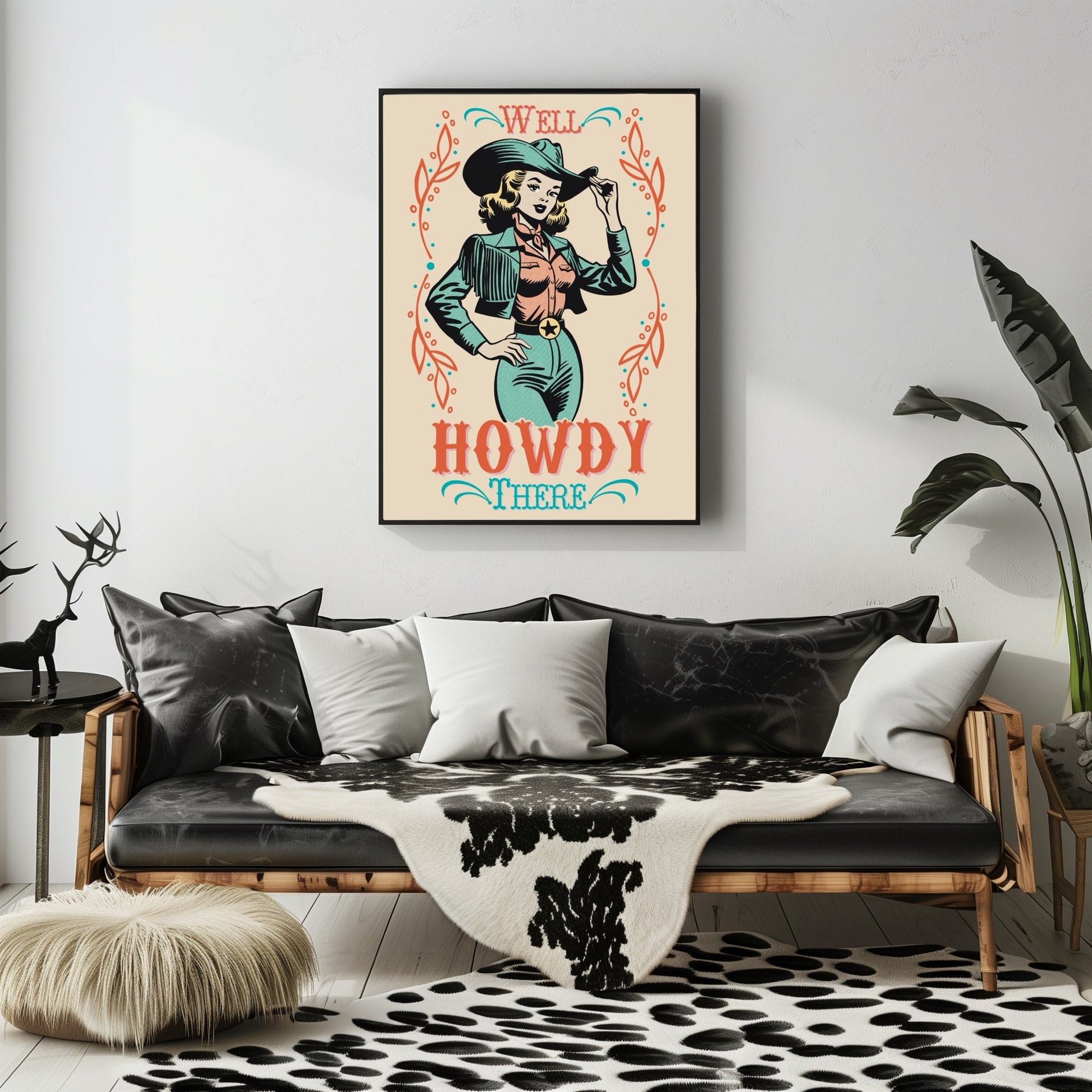 Retro Western Cowgirl Well Howdy There Wall Art - Atomic Digital ArtDigital Wall Art