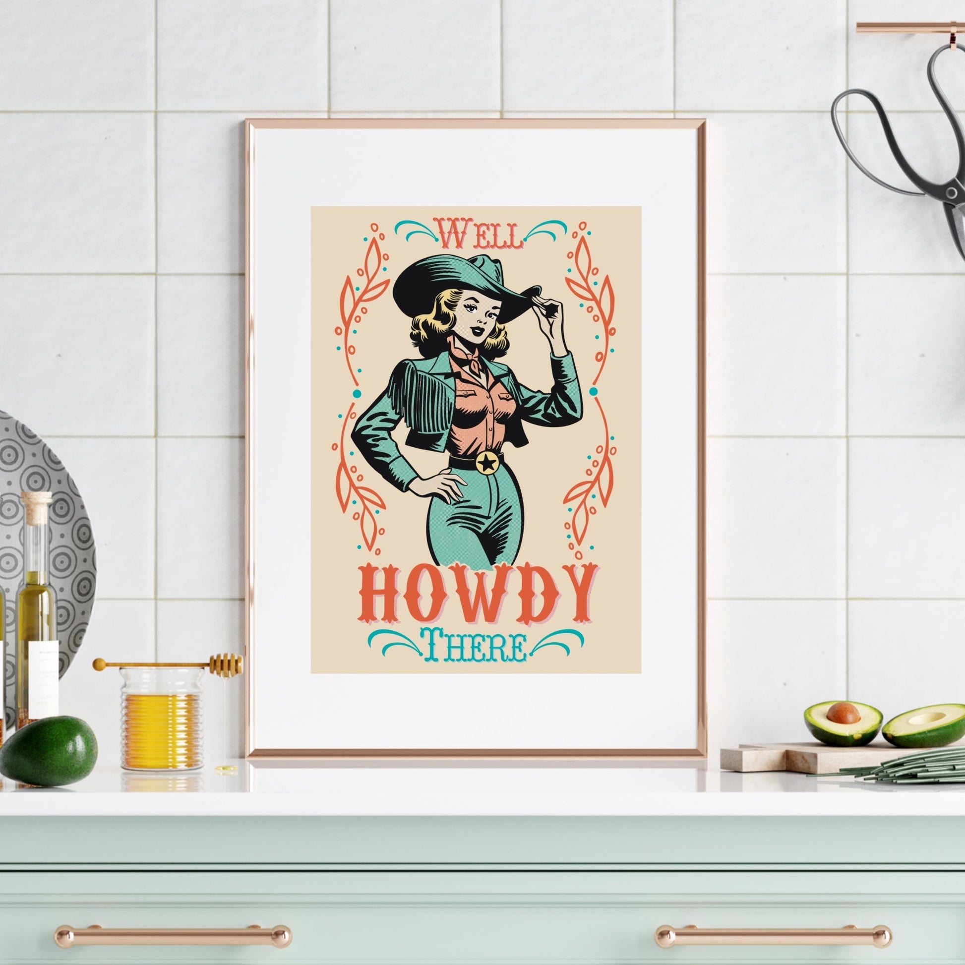 Retro Western Cowgirl Well Howdy There Wall Art - Atomic Digital ArtDigital Wall Art