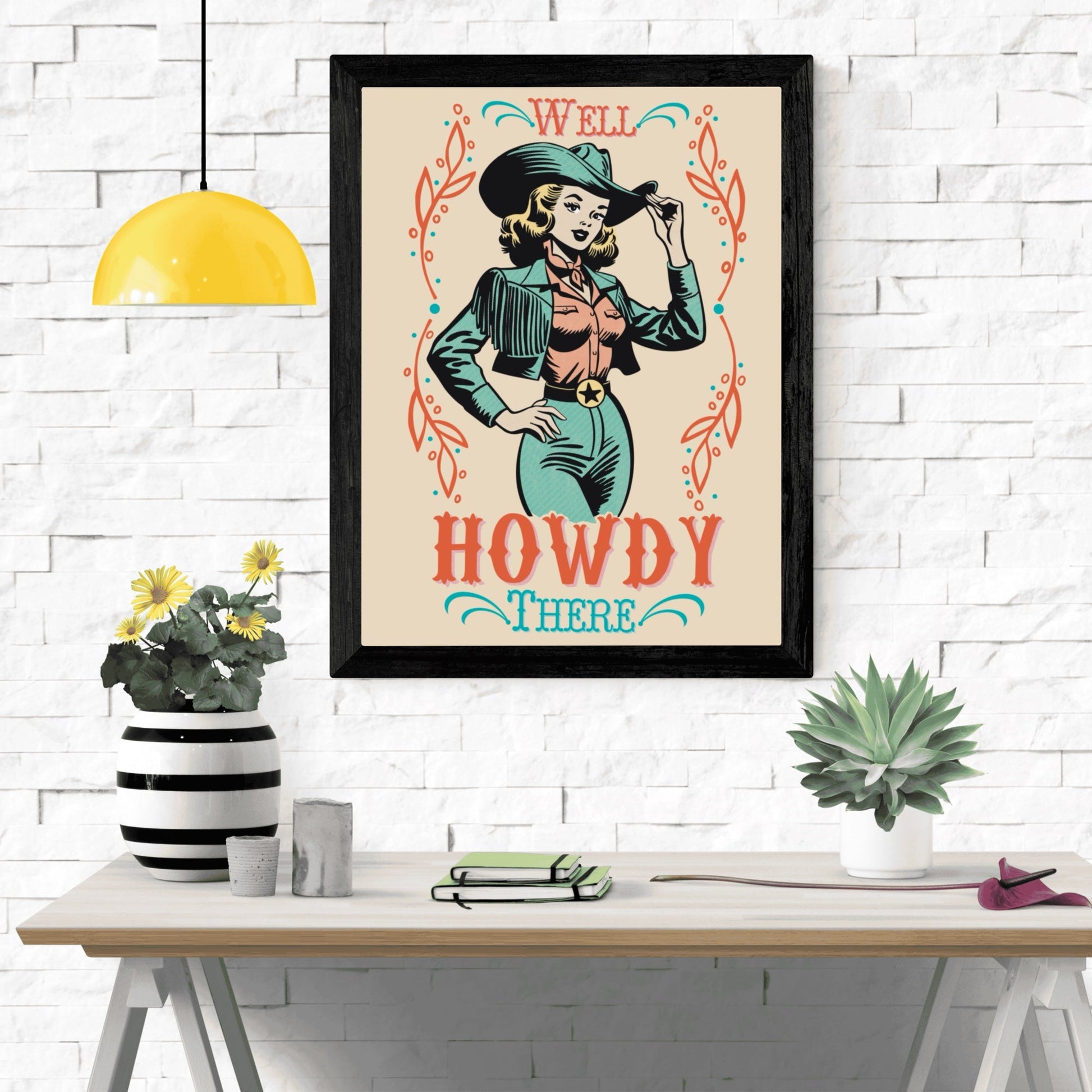 Retro Western Cowgirl Well Howdy There Wall Art - Atomic Digital ArtDigital Wall Art