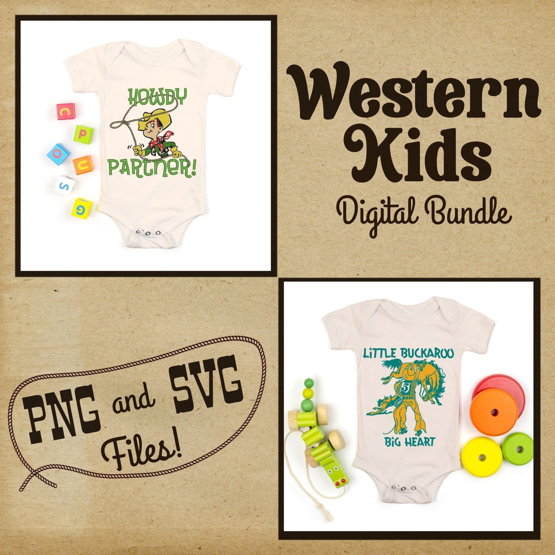 Retro Western Kids Tee Bundle #1- Set of 12 Digital Downloads - Atomic Digital ArtPNG Sublimation Art