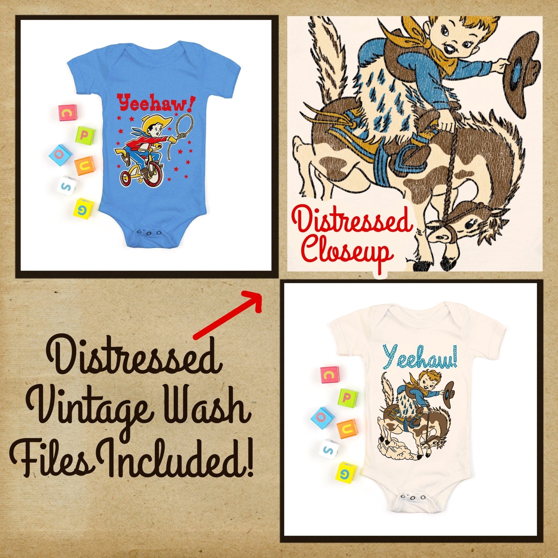 Retro Western Kids Tee Bundle #1- Set of 12 Digital Downloads - Atomic Digital ArtPNG Sublimation Art