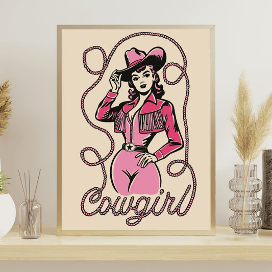 Retro Western Pink Cowgirl Wall Art - Atomic Digital ArtDigital Wall Art